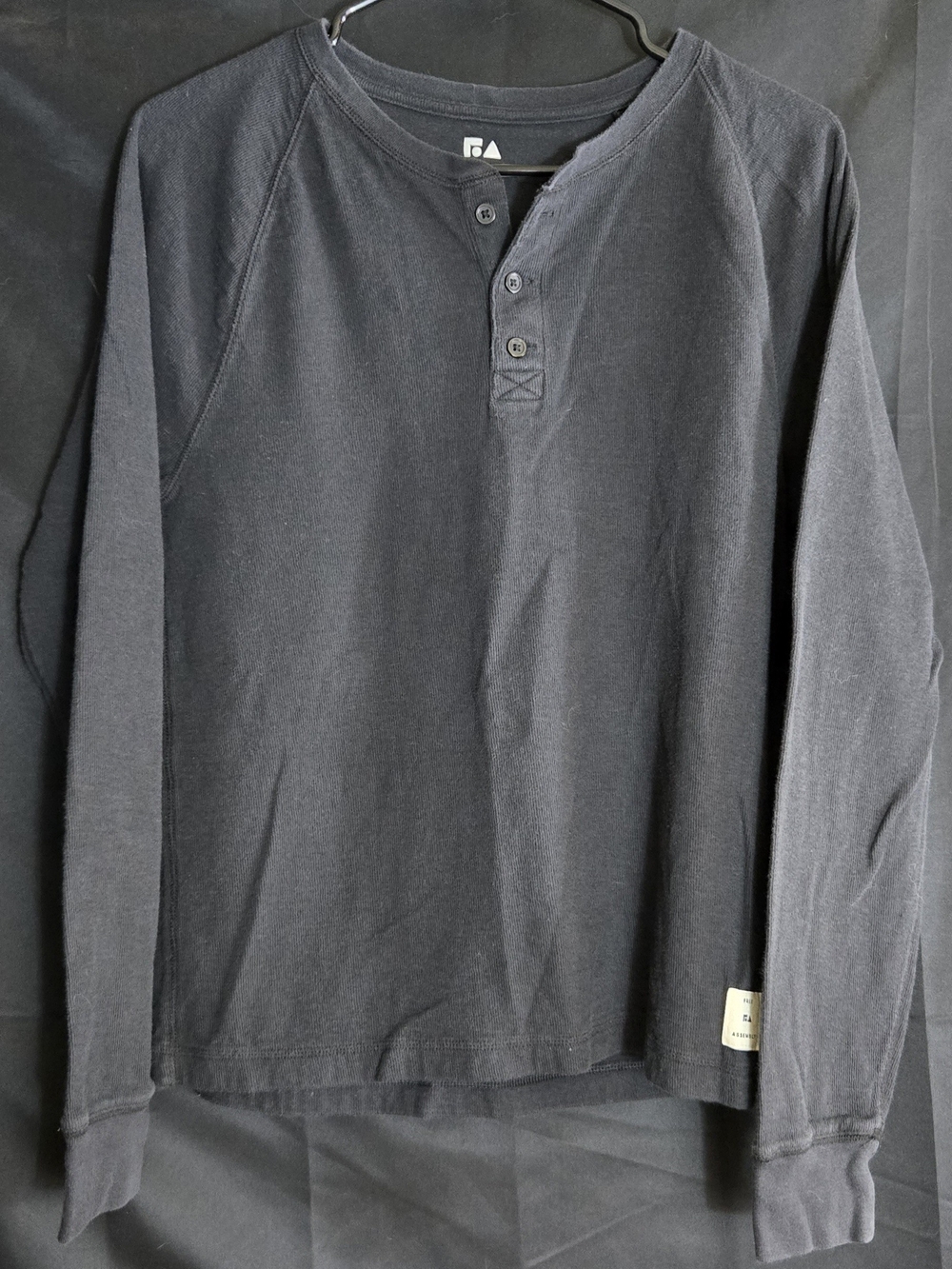 Free Assembly Men's Black Long-Sleeve Henley Shirt #679